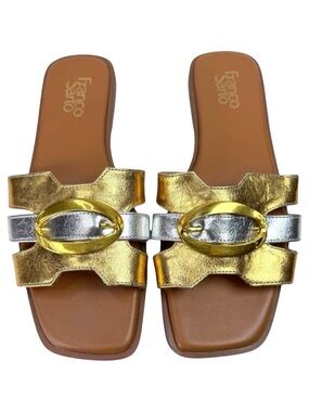 Franco Sarto Milada Slides Sandals Metallic Gold Silver Size 9.5 Coastal Resort